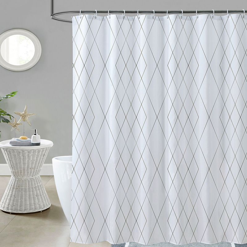Geometric Printed Shower Curtain,Sparkly Cloth Shower Curtain with Diamond Pattern, Unique Classy Bathroom Curtains for Restroom