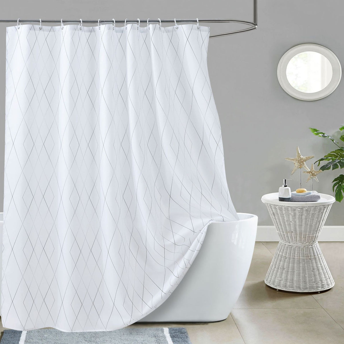 Geometric Printed Shower Curtain,Sparkly Cloth Shower Curtain with Diamond Pattern, Unique Classy Bathroom Curtains for Restroom