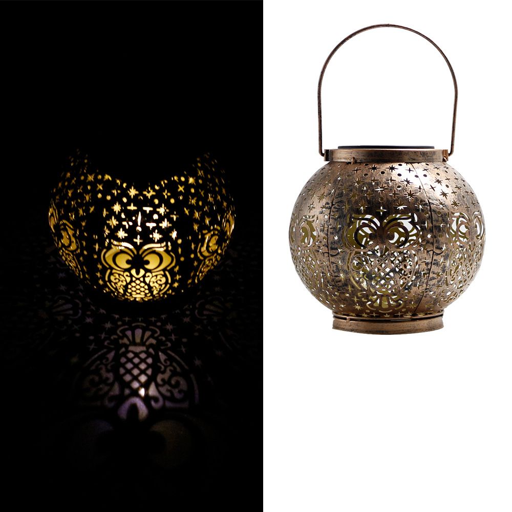 Wrought Iron Solar Lantern Light - Solar Lantern Outdoor Garden cast Light Spherical Pattern Landscape Light Pendant Lantern