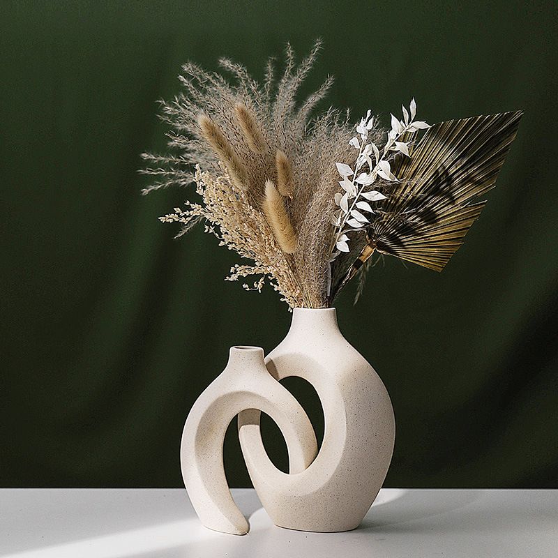 Hollow Ceramic Vase Set of 2,Style Round Nordic Mid Century Modern Aesthetic Decorative Vase for Home Decor