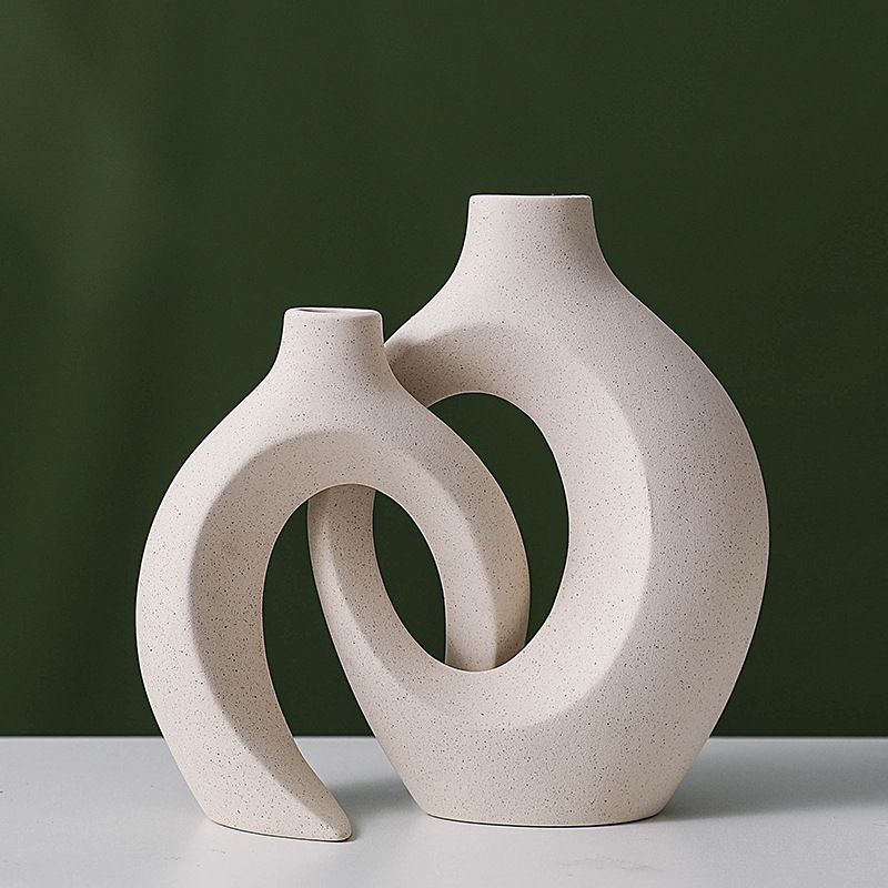 Hollow Ceramic Vase Set of 2,Style Round Nordic Mid Century Modern Aesthetic Decorative Vase for Home Decor