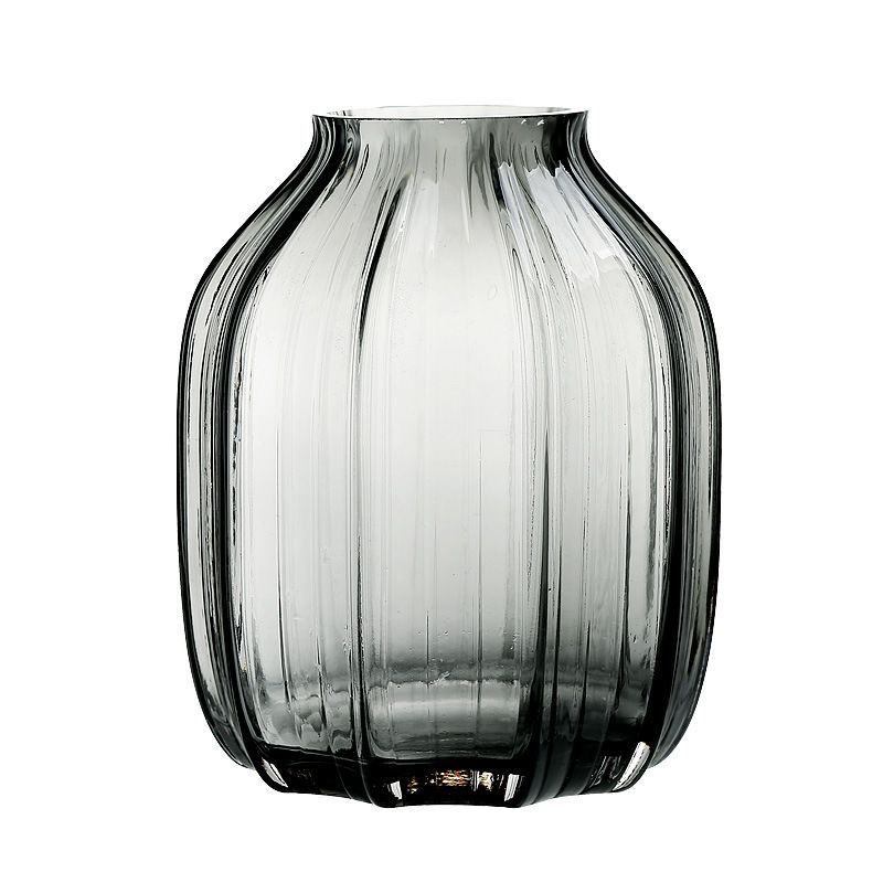 Black Grey Glass Vase for Flowers,Dark Grey Bud Tall Glass Vases,Simple Striped Design for Home Floor Decor（A set of 2）