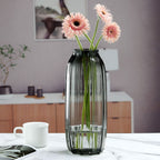 Black Grey Glass Vase for Flowers,Dark Grey Bud Tall Glass Vases,Simple Striped Design for Home Floor Decor（A set of 2）