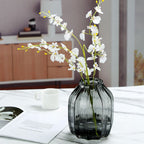 Black Grey Glass Vase for Flowers,Dark Grey Bud Tall Glass Vases,Simple Striped Design for Home Floor Decor（A set of 2）