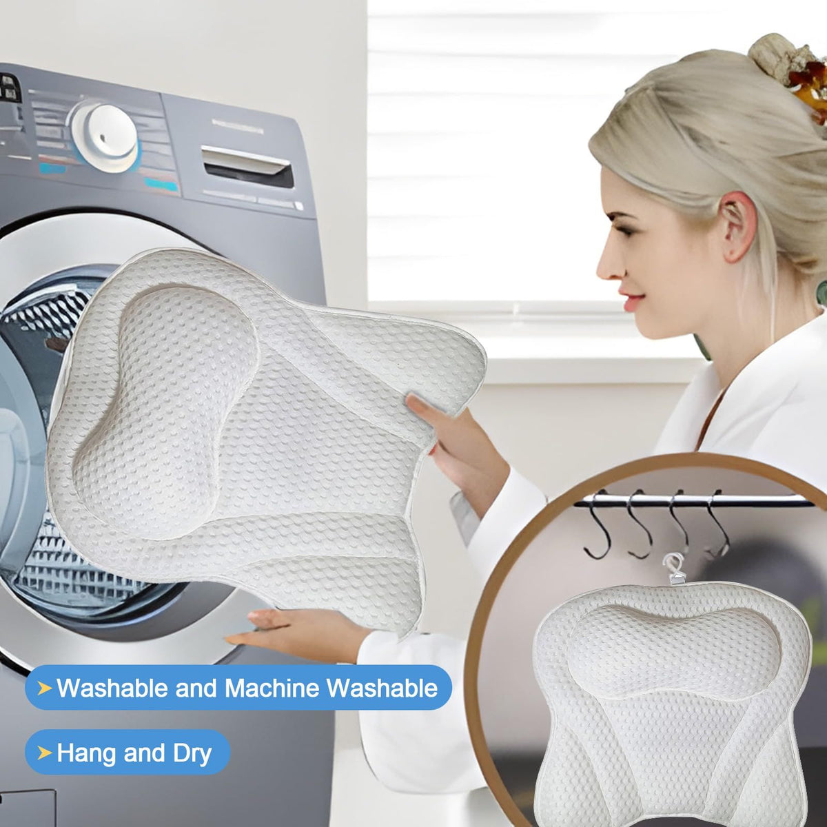 Bath Pillows for Tub,Bath Pillows for Tub Neck and Back Support,Bath Pillow for bathtub with Soft Mesh Fabric(White)