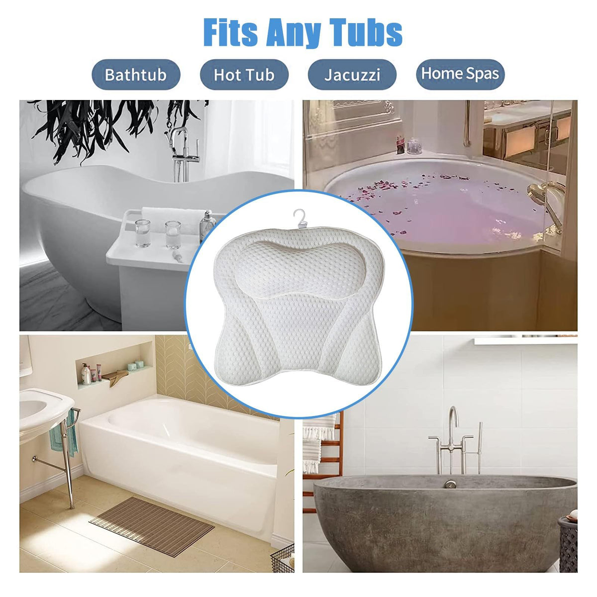 Bath Pillows for Tub,Bath Pillows for Tub Neck and Back Support,Bath Pillow for bathtub with Soft Mesh Fabric(White)