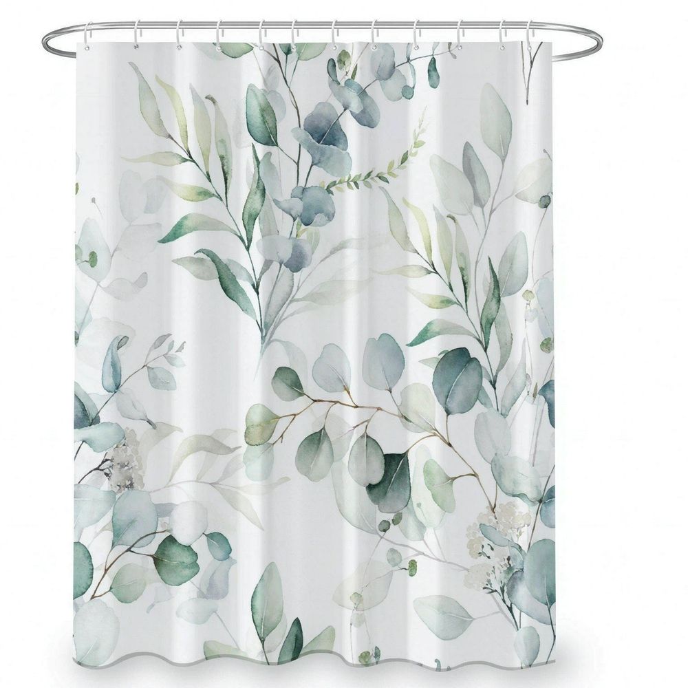 Leaf Shower Curtains,Botanical Watercolor Plants Bathroom Curtains Bathtub Home Decor Waterproof Fabric Machine Washable