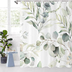 Leaf Shower Curtains,Botanical Watercolor Plants Bathroom Curtains Bathtub Home Decor Waterproof Fabric Machine Washable