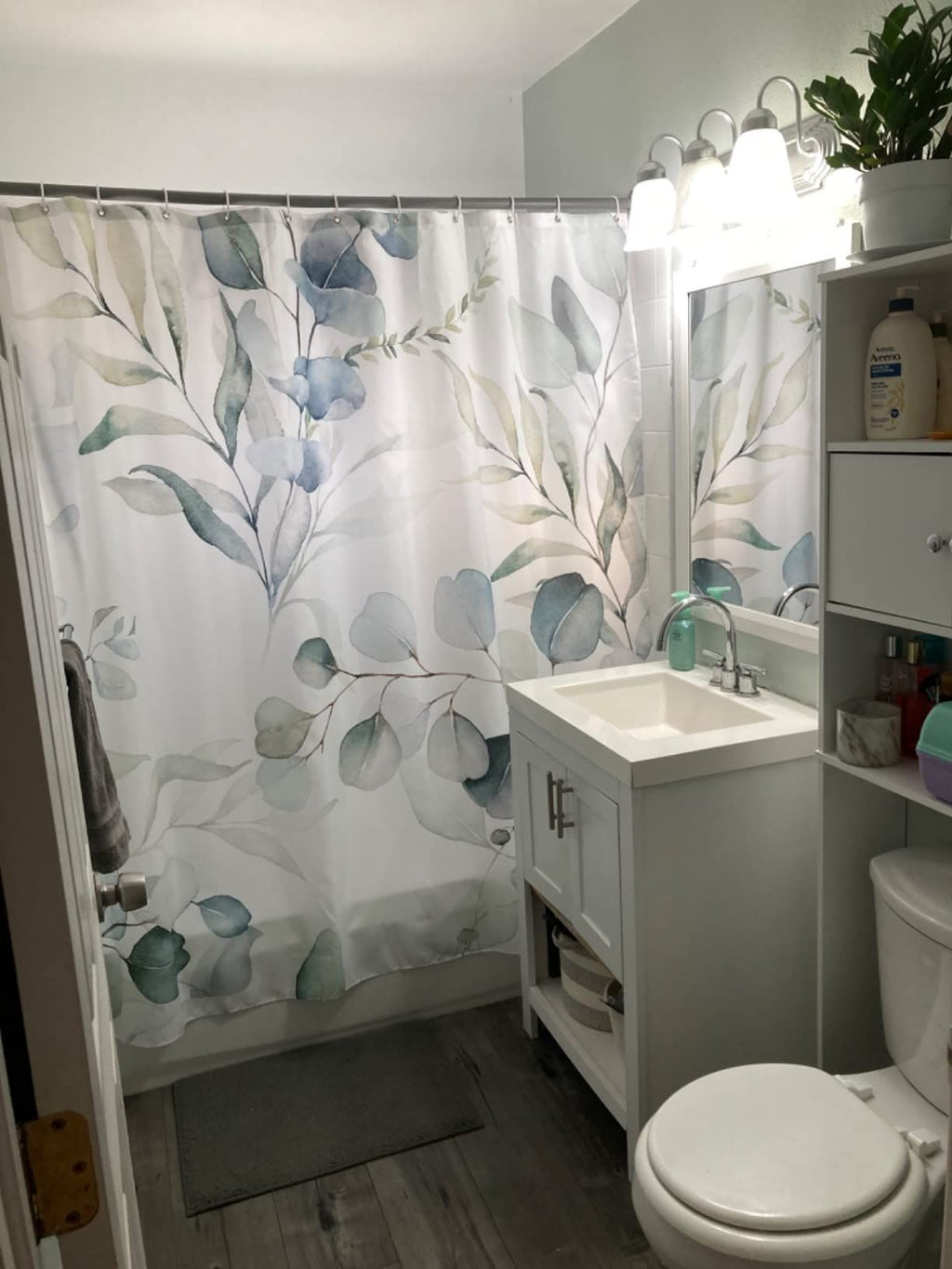 Leaf Shower Curtains,Botanical Watercolor Plants Bathroom Curtains Bathtub Home Decor Waterproof Fabric Machine Washable