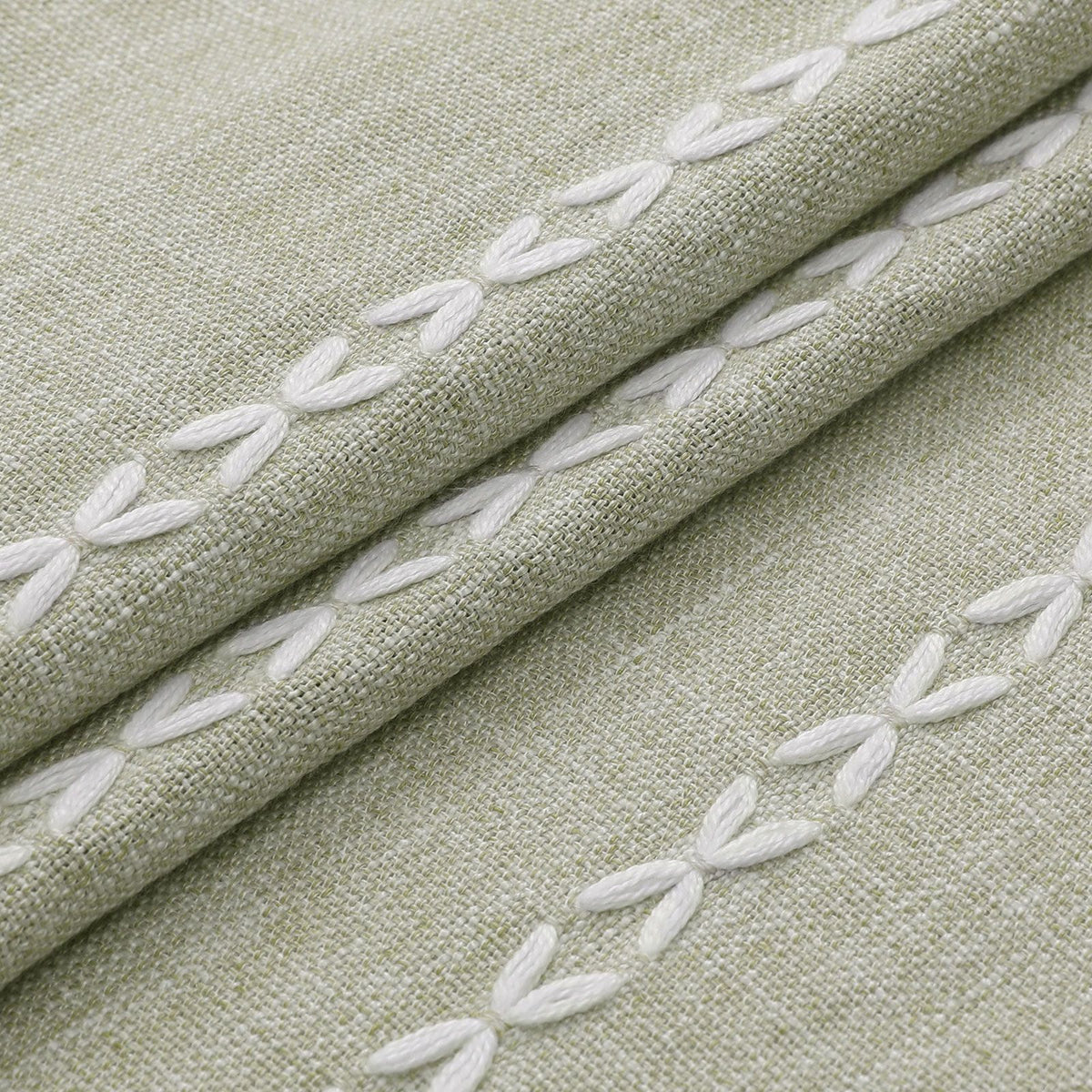 Green Shower Curtain for Vintage Rustic Bathroom Decor, Modern Farmhouse Cotton Linen Fabric Neutral Wrinkle Resistant