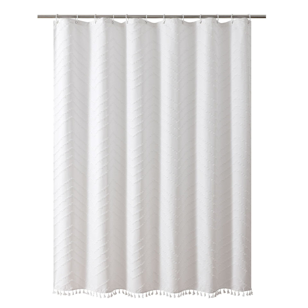 Shower Curtain White Tassel Woven Fabric Shower Curtain Modern Farmhouse Textured Tufted Chevron Striped Minimalist Bathroom Hotel
