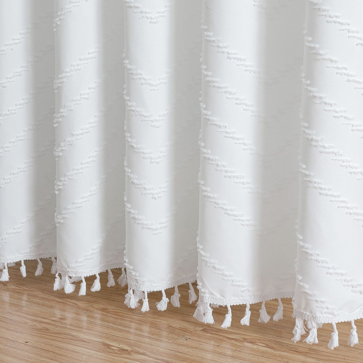 Shower Curtain White Tassel Woven Fabric Shower Curtain Modern Farmhouse Textured Tufted Chevron Striped Minimalist Bathroom Hotel