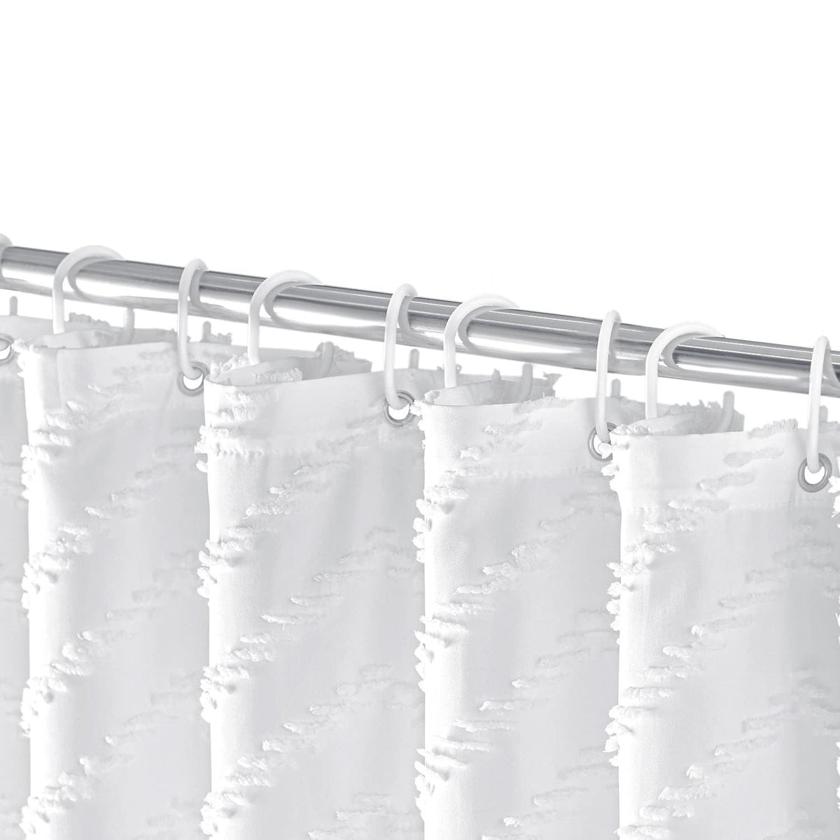 Shower Curtain White Tassel Woven Fabric Shower Curtain Modern Farmhouse Textured Tufted Chevron Striped Minimalist Bathroom Hotel