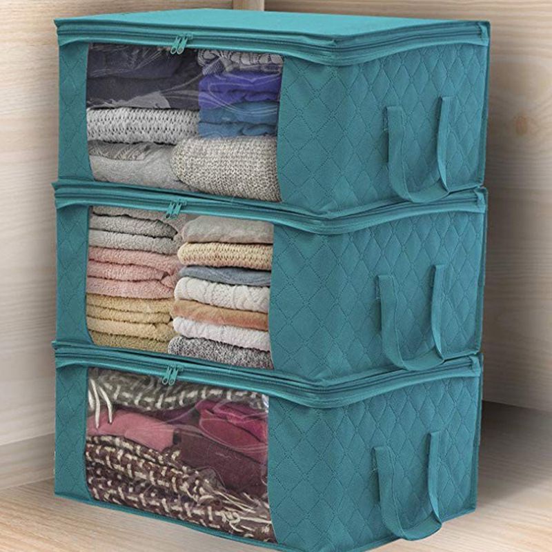 Under bed Clothing Storage Bags, Clothes Storage Bag Foldable, Fabric zip storage Box with lids, Waterproof Thick 3 Pack