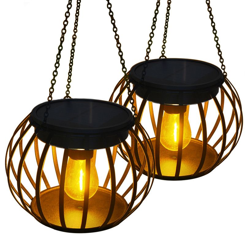 Solar Outdoor Lights Upgraded Hanging Solar Lantern Metal Solar Lights Outdoor Waterproof Lanterns Powered Garden Yard, 2 Pack