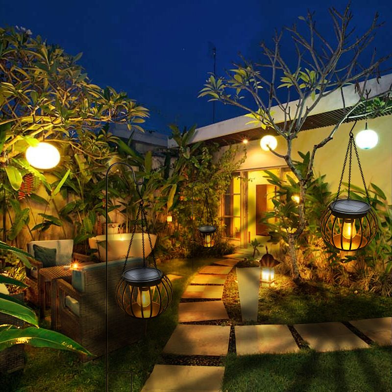 Solar Outdoor Lights Upgraded Hanging Solar Lantern Metal Solar Lights Outdoor Waterproof Lanterns Powered Garden Yard, 2 Pack