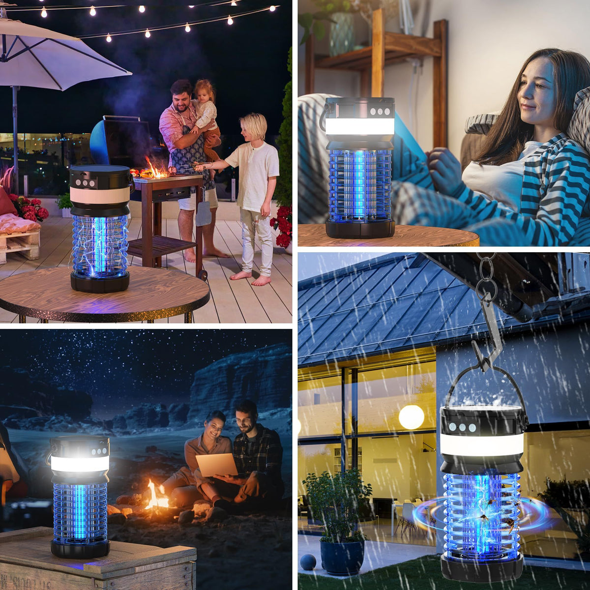 Zapper Waterproof Fly Trap,Portable Rechargeable Mosquito Killer with LED Light for Home,Kitchen,Backyard,Camping (Black-Blue)