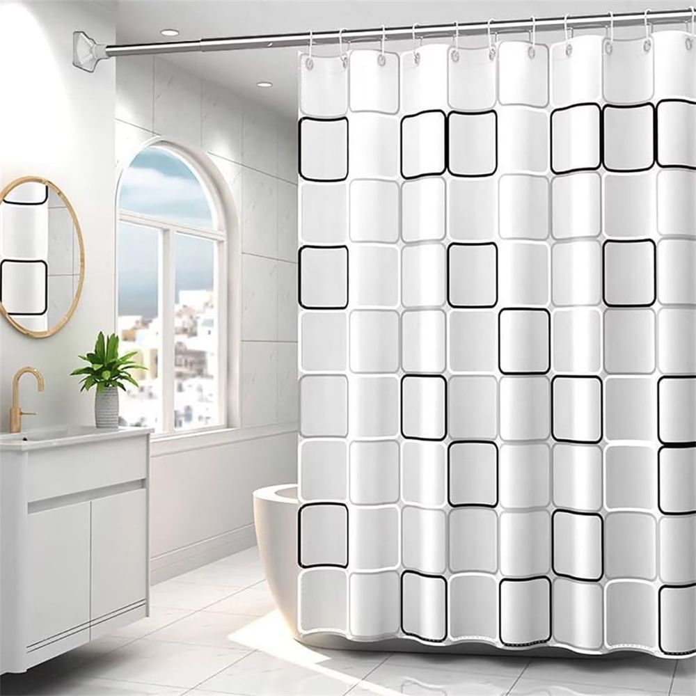 Shower Curtain for Bathroom 1 Pc,Black White Lattice Shower Curtain,Modern and Fashionable Shower Curtain,Plastic Waterproof Shower Curtain,Shower Curtain Shielding with Simple Design