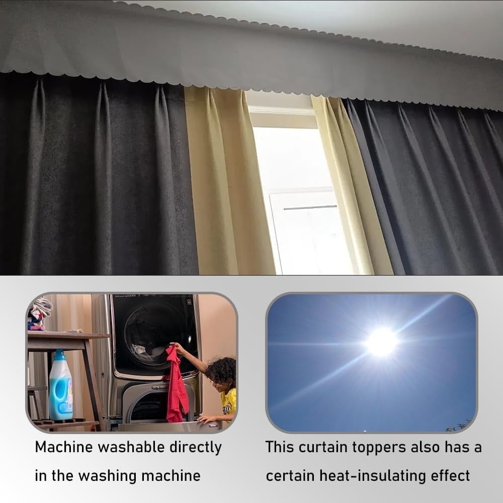 1Pcs Top of Curtain Light Blocker 40*12.6 Inch Light Blocking Curtains Toppers for Window Easy Installation with Self-Adhesive Tape for Bedroom(Grey)