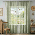 Scalloped Edge Lace Sheer Curtains 52W x 63L, Pink Rose Floral Embroidery Rod Pocket Curtain Panels, Light Filtering Semi Sheer Drapes for Bedroom, Living Room, Kitchen