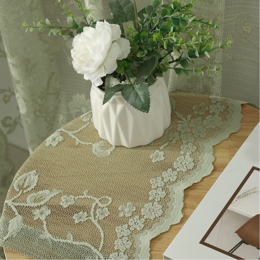 Scalloped Edge Lace Sheer Curtains 52W x 63L, Pink Rose Floral Embroidery Rod Pocket Curtain Panels, Light Filtering Semi Sheer Drapes for Bedroom, Living Room, Kitchen