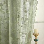 Scalloped Edge Lace Sheer Curtains 52W x 63L, Pink Rose Floral Embroidery Rod Pocket Curtain Panels, Light Filtering Semi Sheer Drapes for Bedroom, Living Room, Kitchen