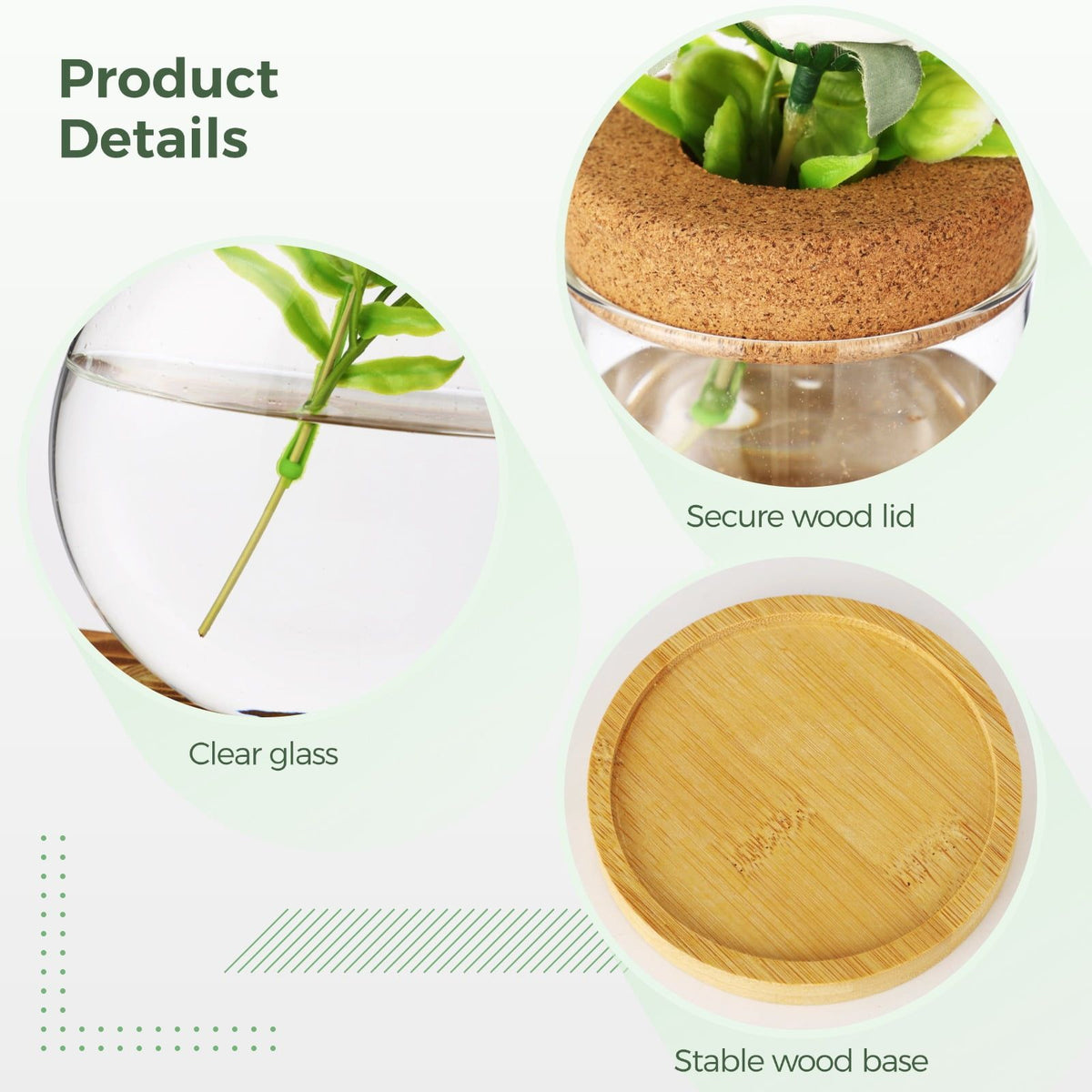 6PCS Plants Propagation Stations, Desktop Glass Propagation Vases with Wood Lid and Stand, Hydroponic Vase for Home, Office Decor, Glass Propagation Vases for Plant Growing