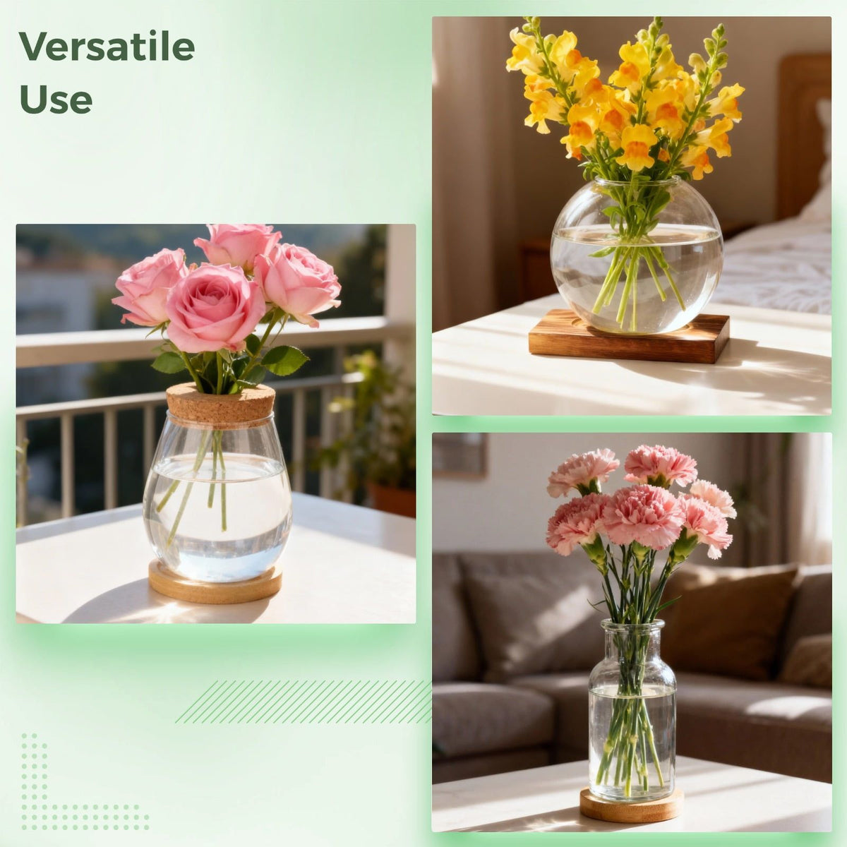 6PCS Plants Propagation Stations, Desktop Glass Propagation Vases with Wood Lid and Stand, Hydroponic Vase for Home, Office Decor, Glass Propagation Vases for Plant Growing