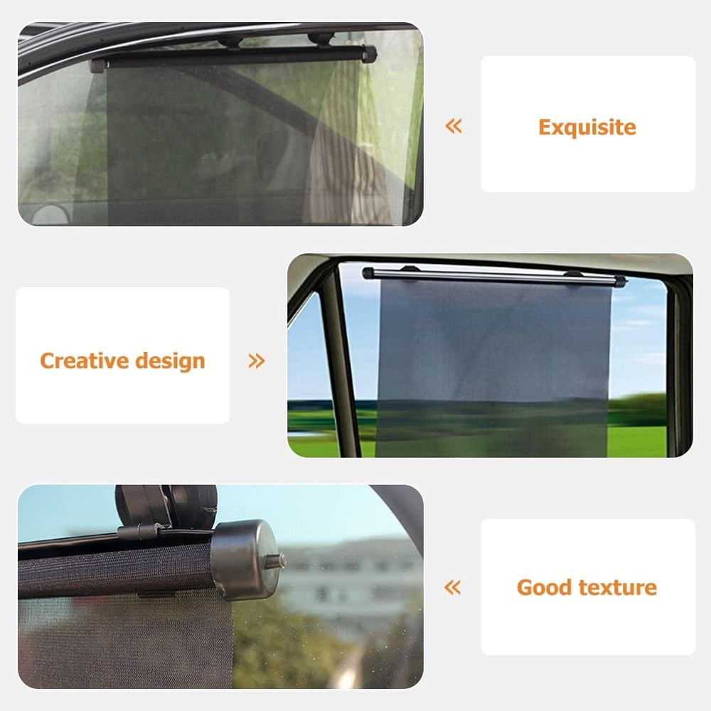 2-Pack Adjustable Black Car Sunshade Retractable Side Window Curtains for UV and Heat Reduction