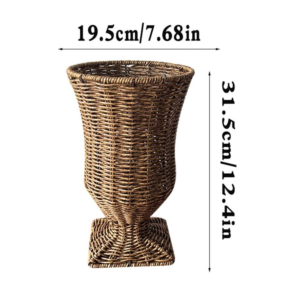 Goblet Planter, Woven Rattan Vase, Brown Synthetic Rattan Vessel for Dry or Faux Flowers