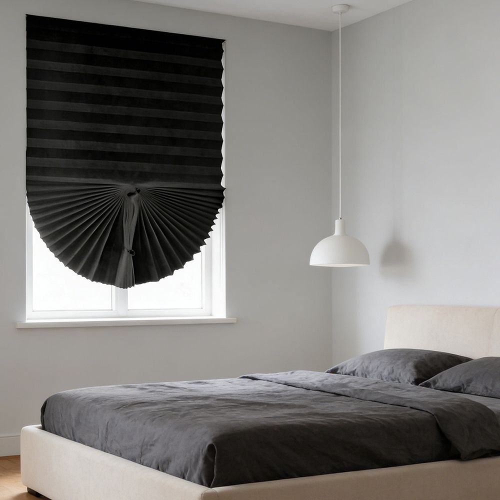 59.06×23.62in Blackout Curtains for Bedroom, No Drill Pleated Blinds, Self-Adhesive Tape No Wall Damage, Light Filtering & Privacy Protection, Black