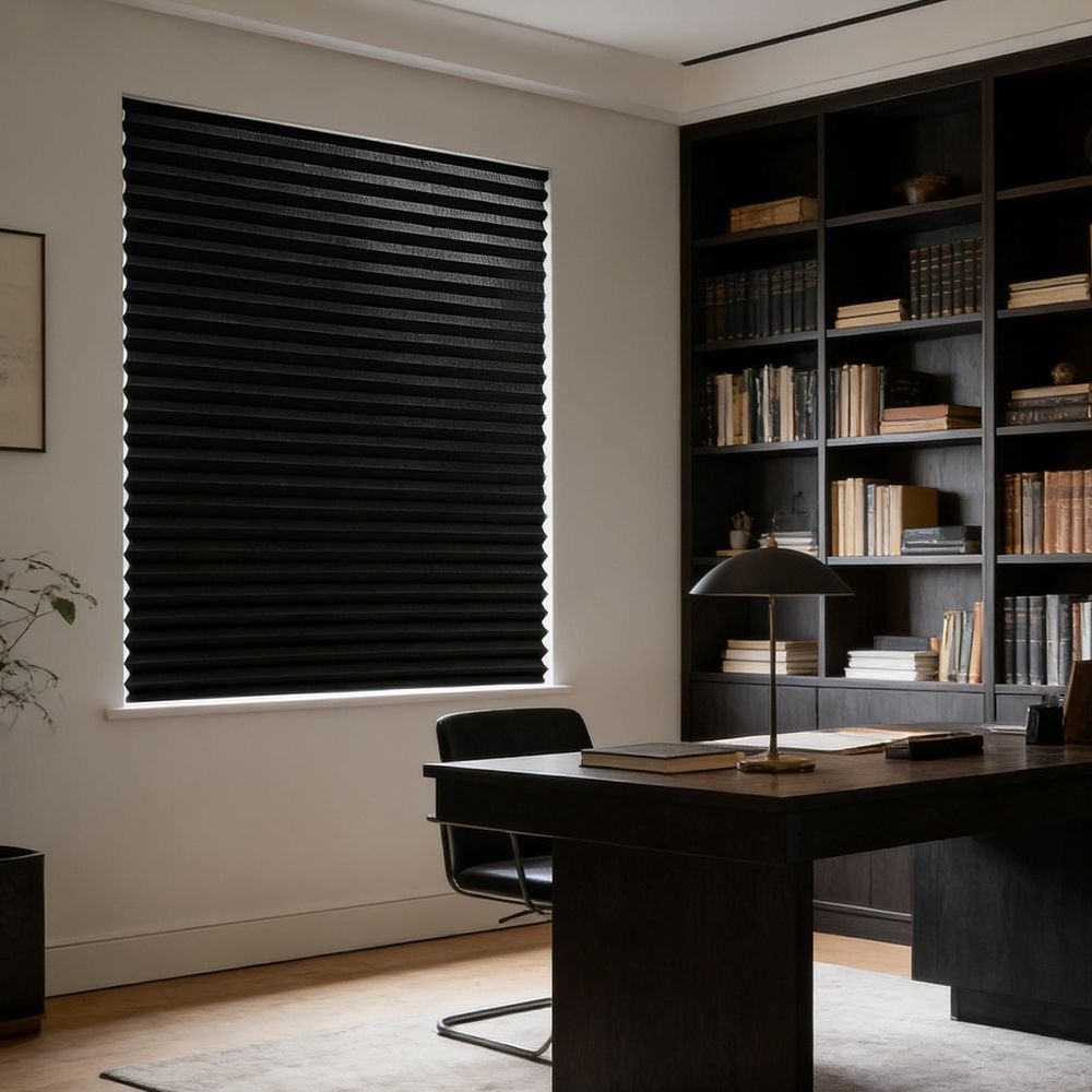 59.06×23.62in Blackout Curtains for Bedroom, No Drill Pleated Blinds, Self-Adhesive Tape No Wall Damage, Light Filtering & Privacy Protection, Black