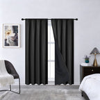 78.74x39.37in Blackout Curtains for Bedroom & Living Room, Thermal Insulated Full Light Blocking Drapes, Polyester Pongee Fabric with UV Protection, A|Black