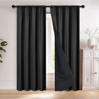 78.74x39.37in Blackout Curtains for Bedroom & Living Room, Thermal Insulated Full Light Blocking Drapes, Polyester Pongee Fabric with UV Protection, A|Black