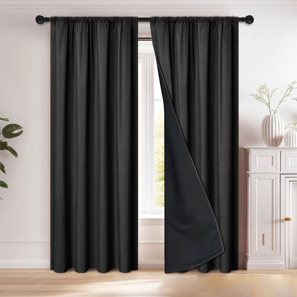 78.74x39.37in Blackout Curtains for Bedroom & Living Room, Thermal Insulated Full Light Blocking Drapes, Polyester Pongee Fabric with UV Protection, A|Black