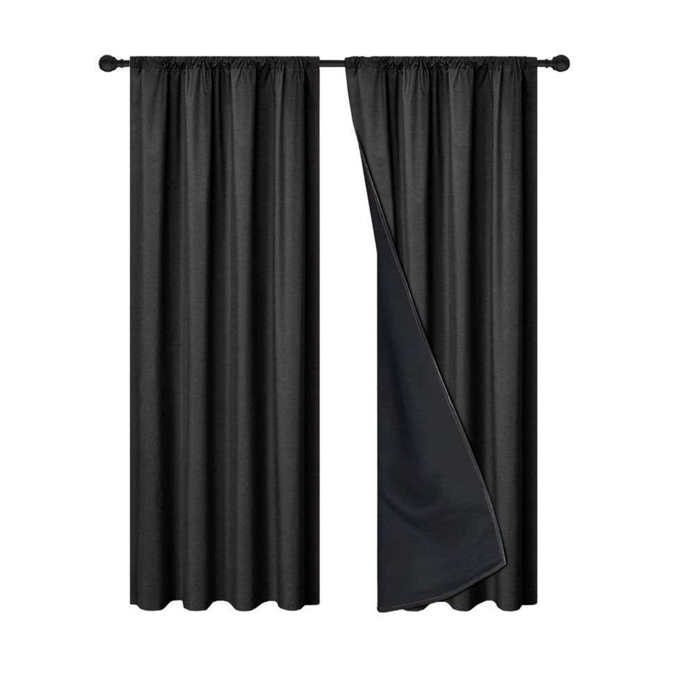 78.74x39.37in Blackout Curtains for Bedroom & Living Room, Thermal Insulated Full Light Blocking Drapes, Polyester Pongee Fabric with UV Protection, A|Black