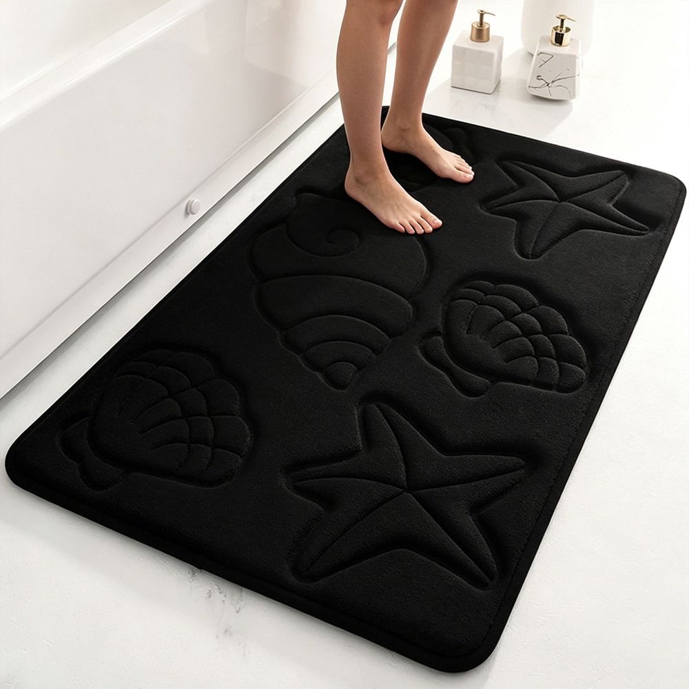 Embossed Seashell Bath Mat Soft Velvet Absorbent Bathroom Rug Non Slip Nautical Theme Water Absorbing Mat for Shower Sink