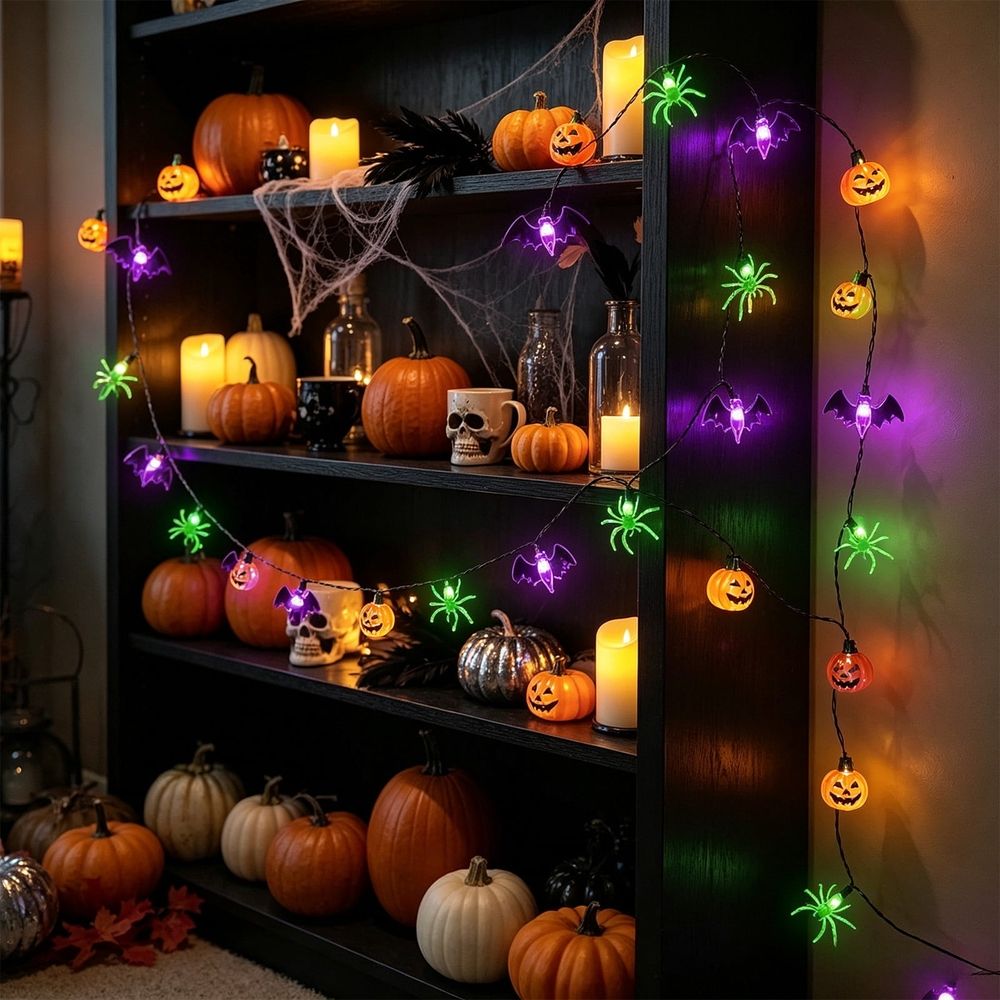 Halloween String Lights Pumpkin Ghost Bat LED Lights Battery Operated Decorative Lights For Indoor Outdoor Porch Yard Tree Party Home Decor 59 inch
