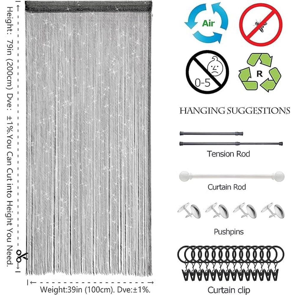 Home Decor Sequin Curtain for Doorway,Door String Curtains, 39x79 inch Hanging,Closet Bedroom Blind Living Room Divider,Window Wall Panel Fringe Backdrops Sheer no Beads Beaded Decorative Crystal