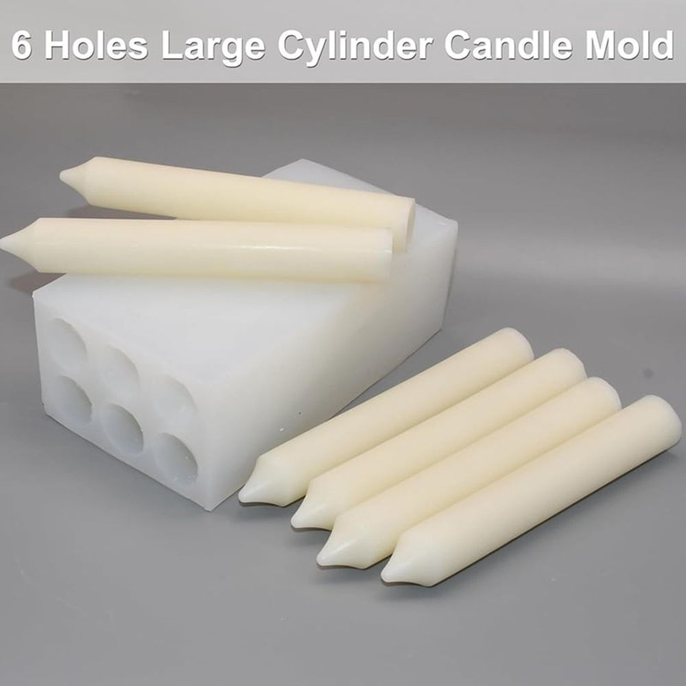 6-Hole Long Pillar Silicone Candle Mold for DIY Candle Making, Versatile Cylinder Design