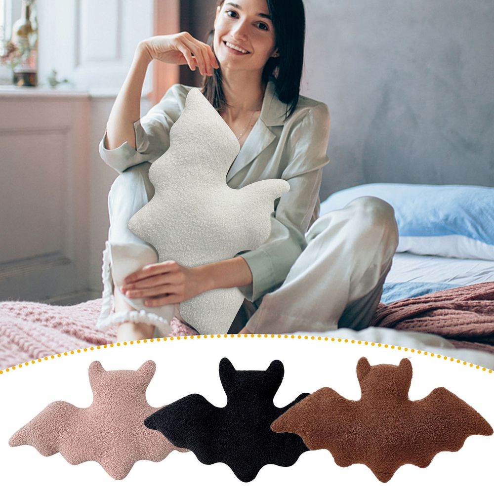 Happy Halloween Pillow Bat Shaped Throw Pillow Crystal Velvet Ghost Decorative Pillow Cute Pillow for Couch Sofa Bed Decoration, Ideal Gift for Adults Girls Boys, Black