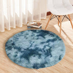 Tie-Dyed Navy Blue Round Rug, Ultra-Soft Plush Modern 2x2 Ft Circle Area Rug for Bedroom, Fluffy Shag Circular Rug for Living Room, Non-Slip Tie-Dyed Rug for Teen's Room Kid's Room