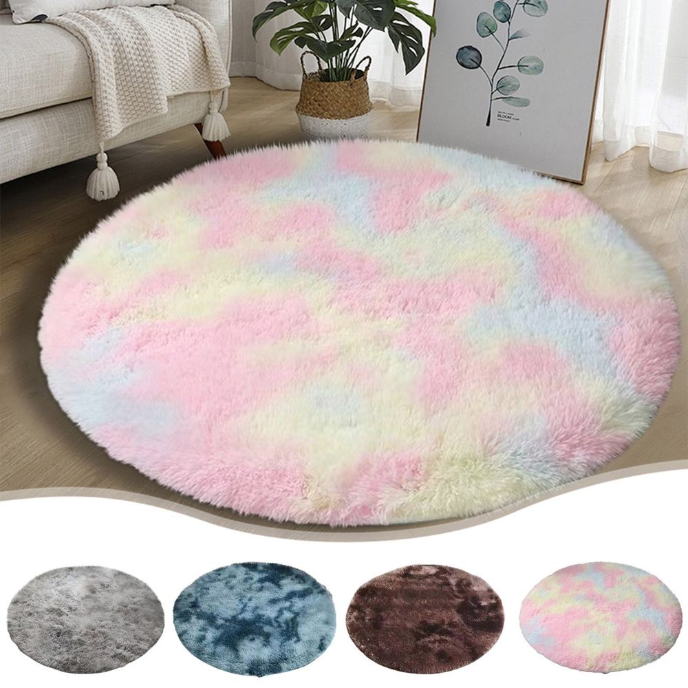 Tie-Dyed Navy Blue Round Rug, Ultra-Soft Plush Modern 2x2 Ft Circle Area Rug for Bedroom, Fluffy Shag Circular Rug for Living Room, Non-Slip Tie-Dyed Rug for Teen's Room Kid's Room