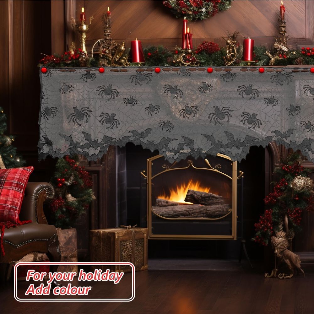 Subtle Black Bats Window Curtain for Holiday and Fireplace Decoration