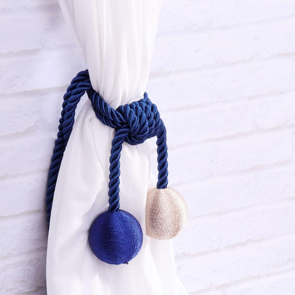 Blue Double Ball Curtain Tiebacks Polyester for Sheers Curtains