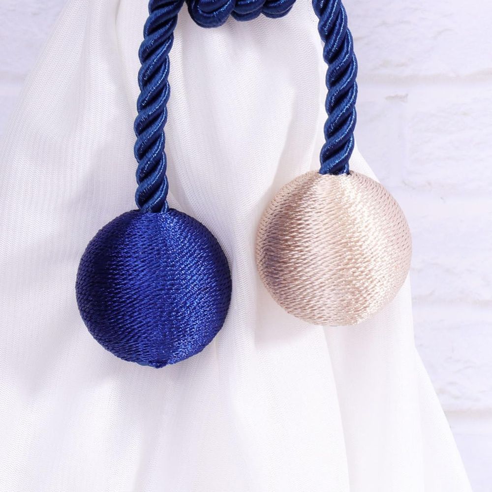 Blue Double Ball Curtain Tiebacks Polyester for Sheers Curtains