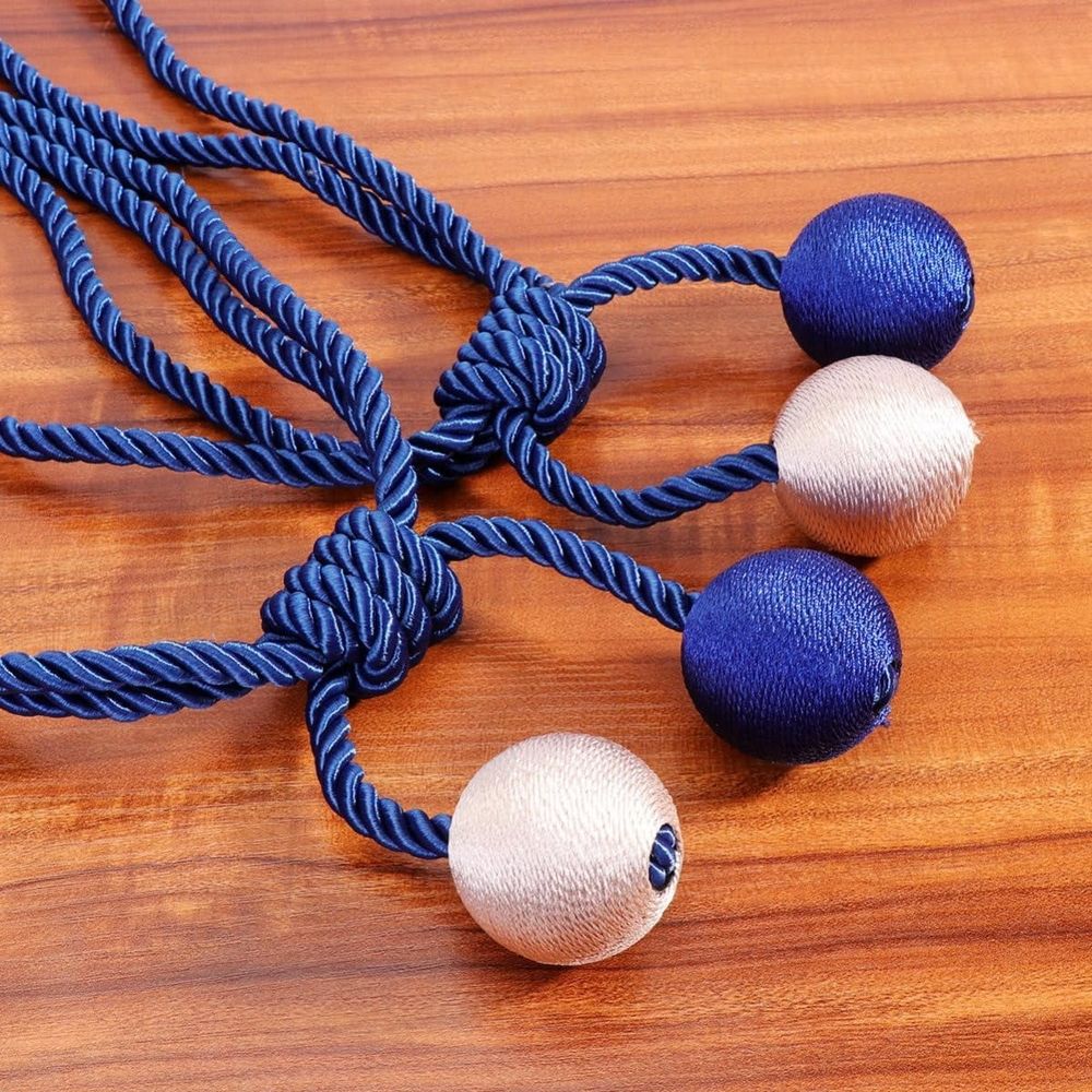 Blue Double Ball Curtain Tiebacks Polyester for Sheers Curtains