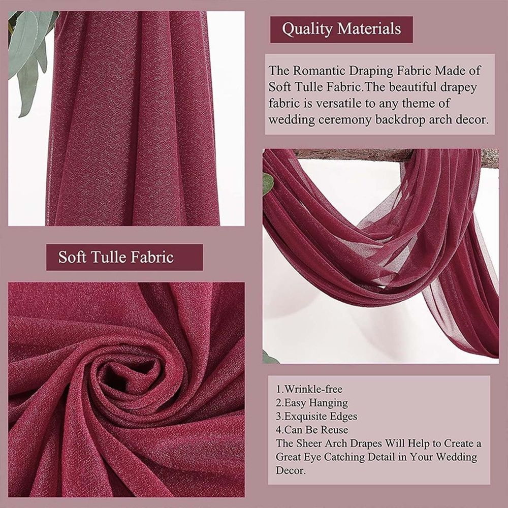 Red Sheer Window Scarf, 2 Pcs Red Sheer Window Scarf Curtains Valance, 216 inches Extra Long, Soft Textured Bed Canopy Scarf Curtains, Idea for Wedding Party Event Designs/Home Decor