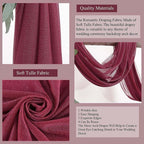 Red Sheer Window Scarf, 2 Pcs Red Sheer Window Scarf Curtains Valance, 216 inches Extra Long, Soft Textured Bed Canopy Scarf Curtains, Idea for Wedding Party Event Designs/Home Decor