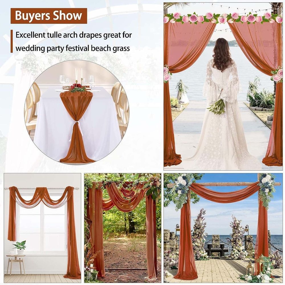 Red Sheer Window Scarf, 2 Pcs Red Sheer Window Scarf Curtains Valance, 216 inches Extra Long, Soft Textured Bed Canopy Scarf Curtains, Idea for Wedding Party Event Designs/Home Decor